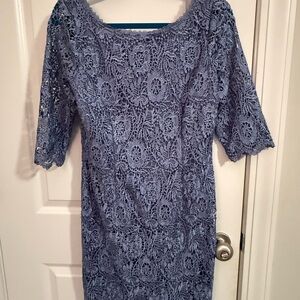 Lulu's Mid-length Sleeve Lace Dress in Blue